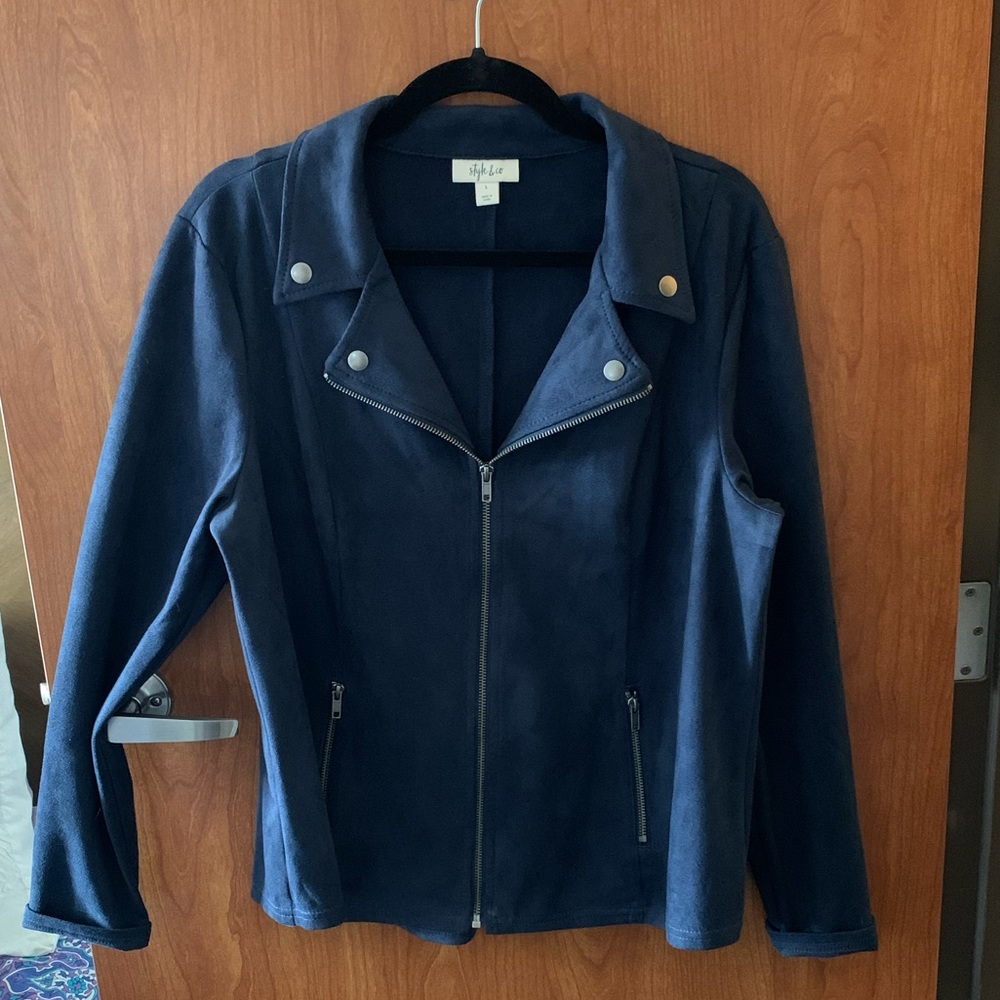 Style & Co. navy blue faux suede moto jacket